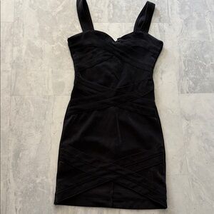 H & M Divided Dress Mini bodycon  black stretch  1.25”w straps  elegant seaming